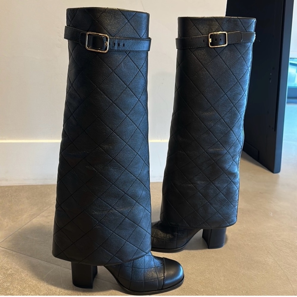 Chanel quilted knee boots